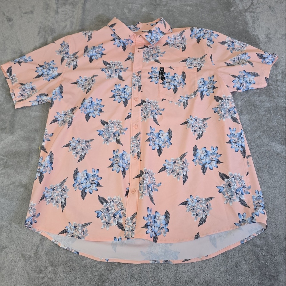 Hurley Shirt Mens XXL Coral Floral Print 4 Way Stretch Water Repellent UPF 50+